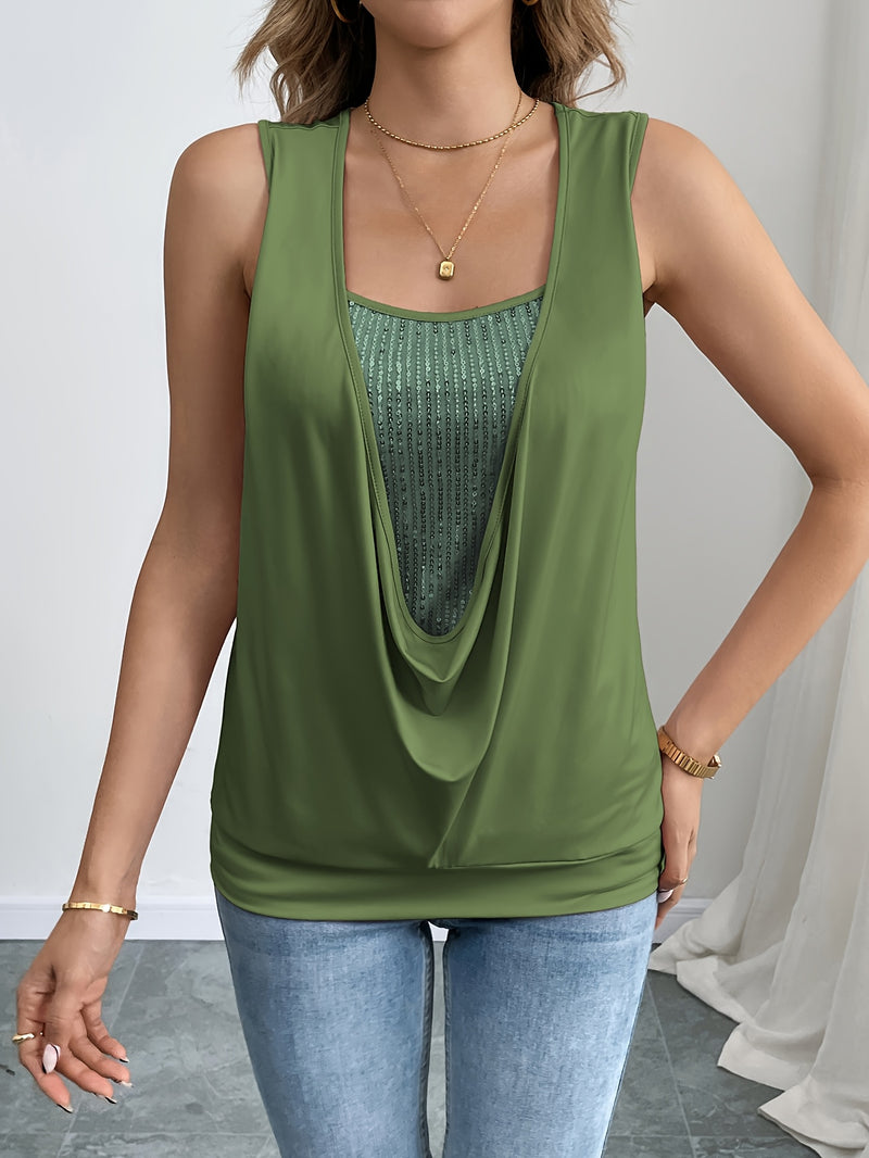 Sequin Decor Ruched Tank Top, Casual Summer Sleeveless Top, Women's Clothing