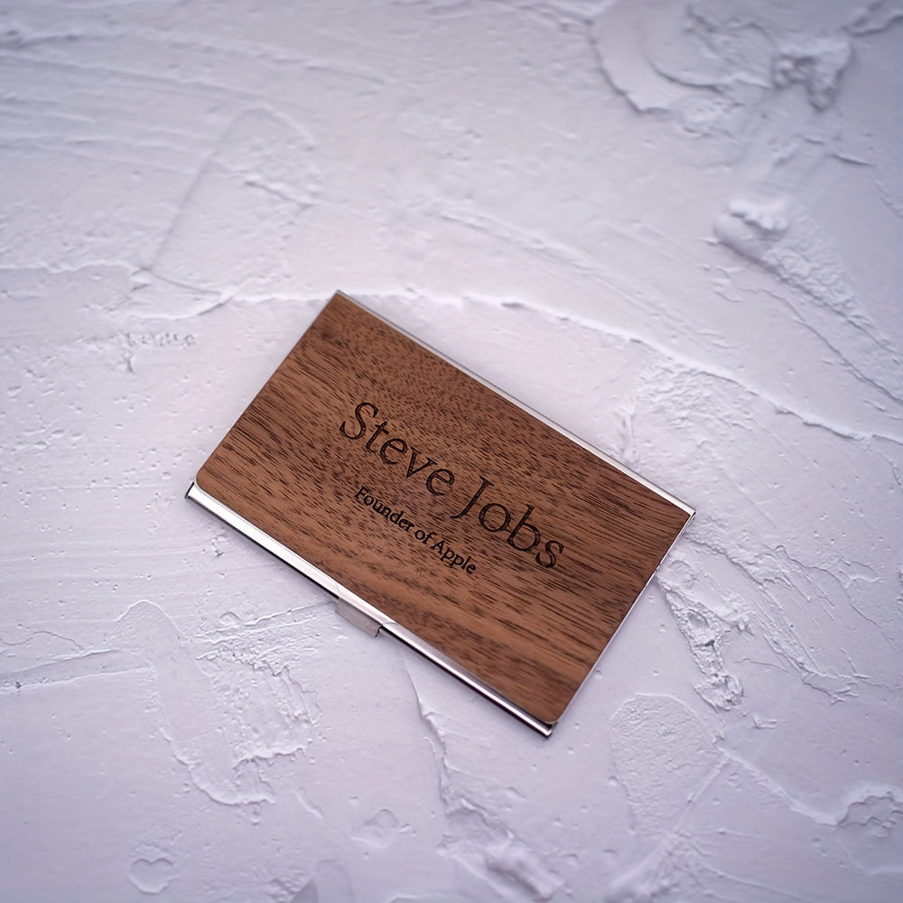 Custom Engraved Men's Business Card Holder - Vintage Style, Large Capacity, Solid Wood Grain Design in Deep Brown