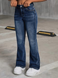 HEY+JEANS Teen Girls' Fashion Flare Leg Denim Jeans - Cotton Blend Medium Stretch Solid Color Long Length All-Season Washed Denim with Zipper Fly Closure and Skinny Fit for Ages 3+