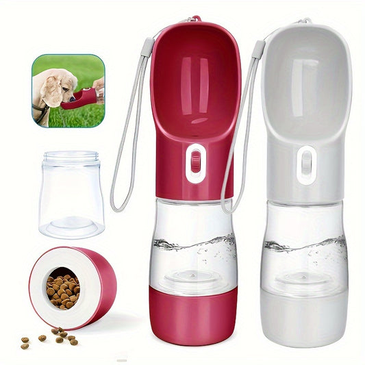 2-in-1 Portable Pet Water Bottle with Food Storage - Leakproof, Collapsible Dog & Cat Hydration Dispenser for Outdoor Adventures