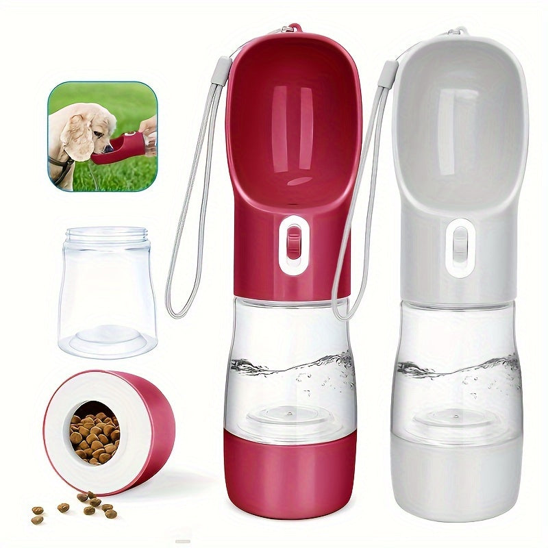 2-in-1 Portable Pet Water Bottle with Food Storage - Leakproof, Collapsible Dog &amp; Cat Hydration Dispenser for Outdoor Adventures