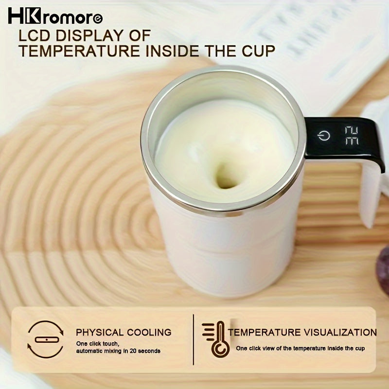 HKromore 1pc Intelligent Temperature Measurement, Magnetic Automatic Stirring Cup, Electric Portable Coffee Cup, Milkshake Cup, Anti Settling Design, Intelligent Temperature Measurement, Electromagnetic Capsule, 304 Stainless