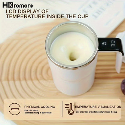 HKromore 1pc Intelligent Temperature Measurement, Magnetic Automatic Stirring Cup, Electric Portable Coffee Cup, Milkshake Cup, Anti Settling Design, Intelligent Temperature Measurement, Electromagnetic Capsule, 304 Stainless