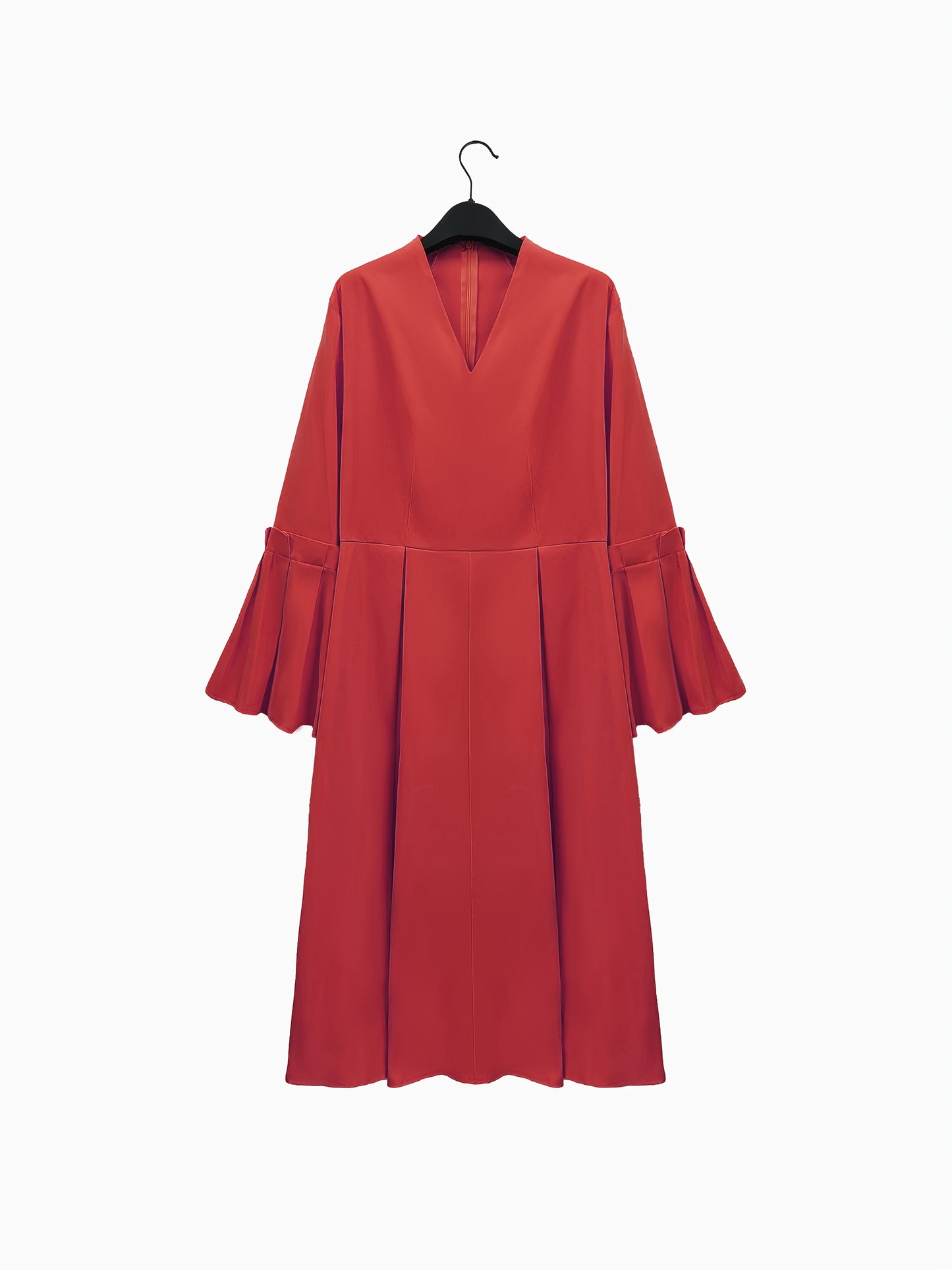 Plus Size Solid Color Dress, Elegant Flare Sleeve V Neck Dress For Spring & Fall, Women's Plus Size Clothing