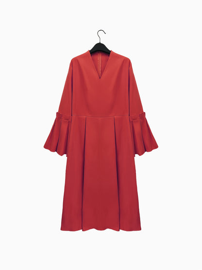 Plus Size Solid Color Dress, Elegant Flare Sleeve V Neck Dress For Spring & Fall, Women's Plus Size Clothing