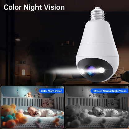 1pc 3MP Panoramic Light Bulb Security Camera, Wireless 2.4G WiFi, PTZ 360° Rotation And 355° View, Two-Way Audio Full Color Night Vision Camera, Motion Detection With Speaker And SD Card Slot, For Home Surveillance