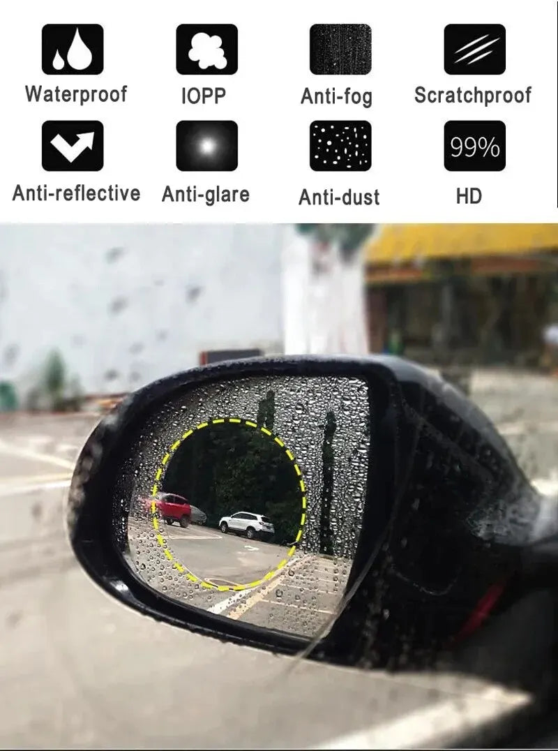2x Película impermeable para espejo retrovisor de coche, película impermeable para ventana, pegatina antivaho y antideslumbrante, accesorios para coche 