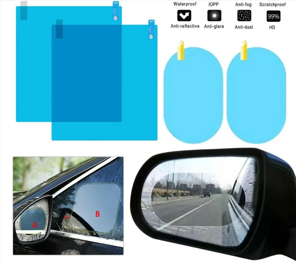 2x Película impermeable para espejo retrovisor de coche, película impermeable para ventana, pegatina antivaho y antideslumbrante, accesorios para coche 
