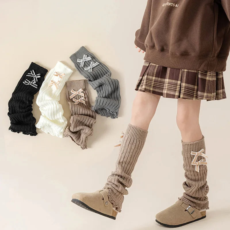 Calcetines coreanos de algodón suave para niñas de 3 a 12 años, con lazo, color liso, para otoño 