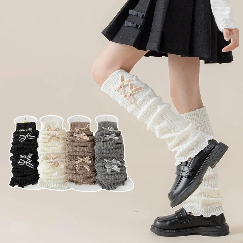 Calcetines coreanos de algodón suave para niñas de 3 a 12 años, con lazo, color liso, para otoño 