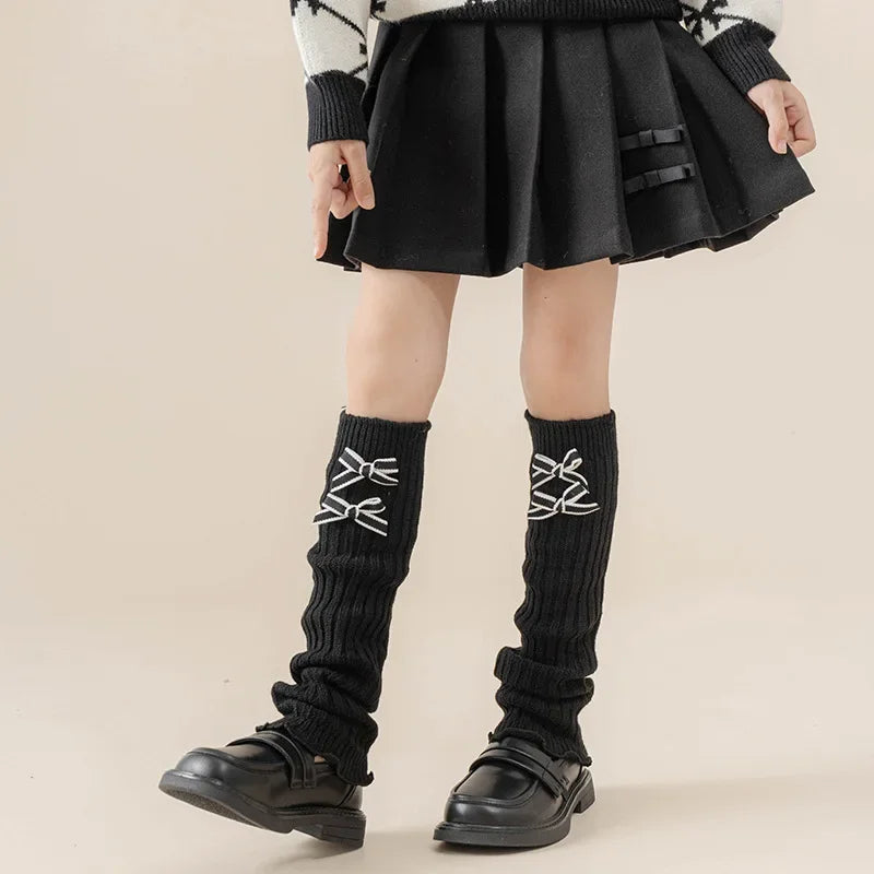 Calcetines coreanos de algodón suave para niñas de 3 a 12 años, con lazo, color liso, para otoño 