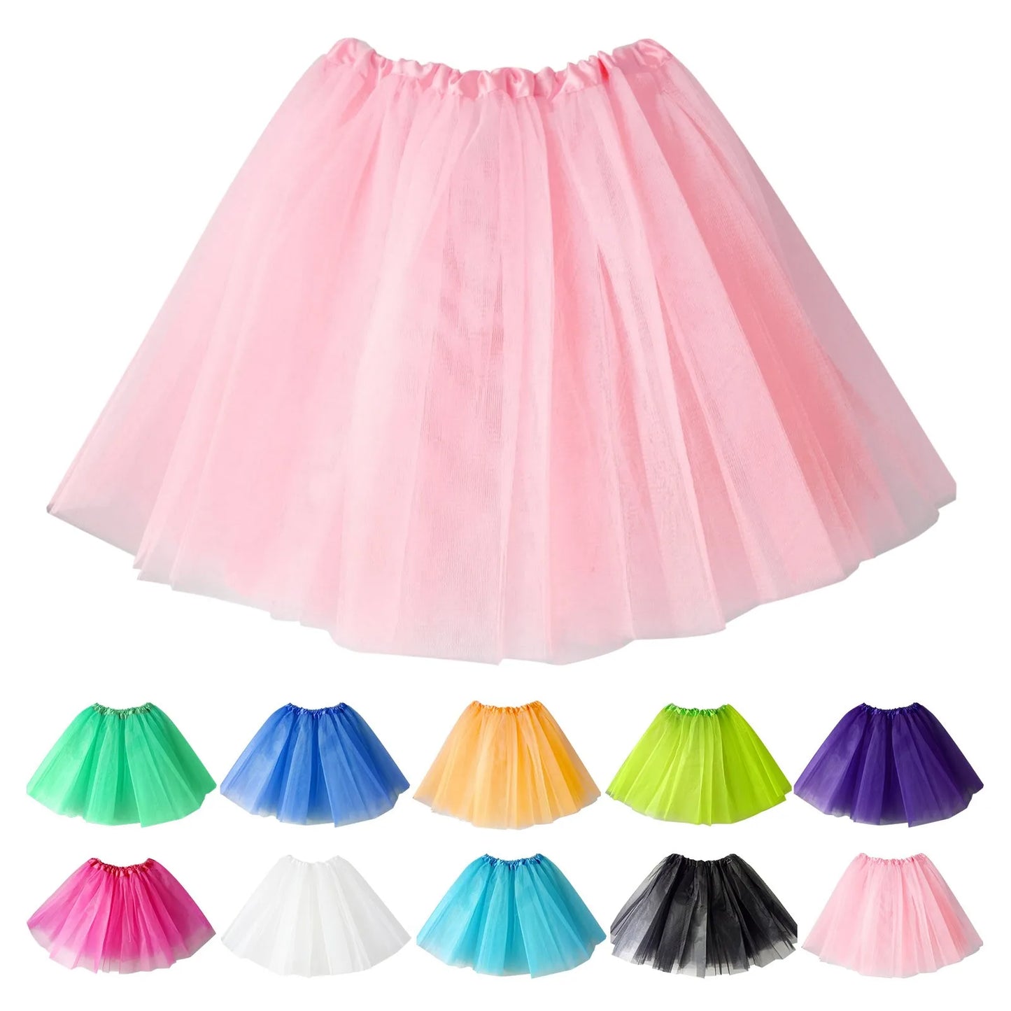 3 Layers Mesh Tulle Skirts for Women, Candy Color, Pleated, A Line Petticoat, Show Tutu, Performance 