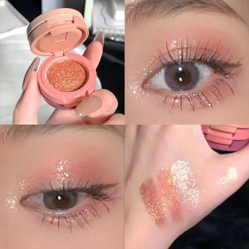 3 Warna Cute Nude Glitter Eyeshadow Palette Kosmetik Pelbagai Fungsi Pembayang Mata Sanduíche Tricolor Perolado Macaron Eyesha