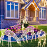 3 piezas de alce de hierro con diseño de ciervo para decoración navideña de jardín con luz LED brillante y purpurina, adorno navideño para exteriores, hogar y patio. 
