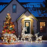 3 piezas de alce de hierro con diseño de ciervo para decoración navideña de jardín con luz LED brillante y purpurina, adorno navideño para exteriores, hogar y patio. 