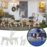 3 piezas de alce de hierro con diseño de ciervo para decoración navideña de jardín con luz LED brillante y purpurina, adorno navideño para exteriores, hogar y patio. 