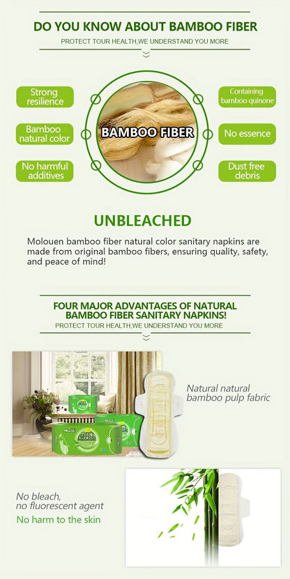 Moloven Bamboo Fiber Panty Liners for Women, Unscented Daily Use Feminine Pads with Wings, Ultra-Thin High Absorption Non-Woven Liners, Soft Comfort Menstrual Pads Multipack - 29/36 Count