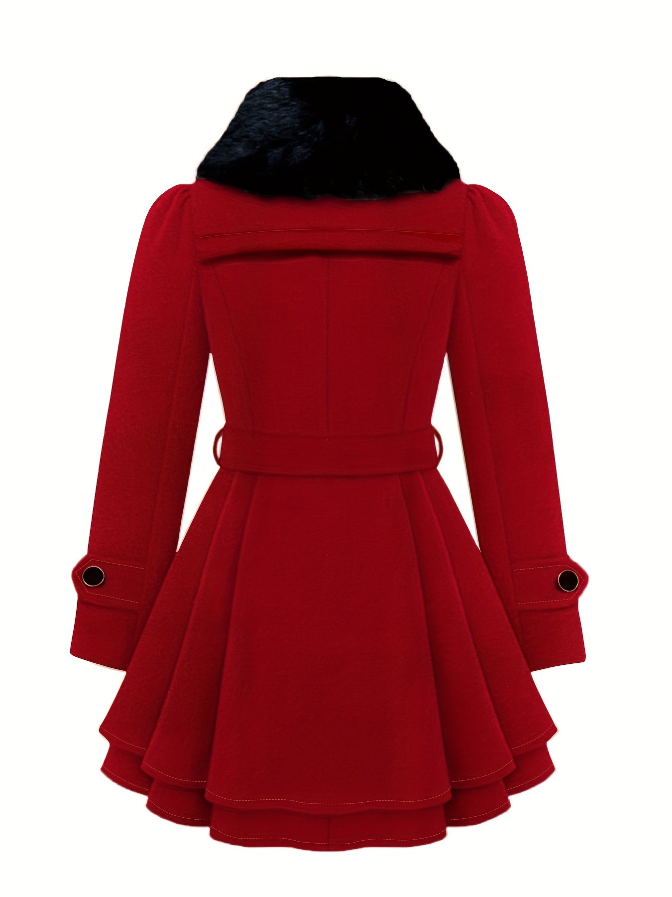 Chic Plus Size Women's Winter Coat - Casual Solid Color, Faux Fur Trim, Button-Up with Belt & Pockets, Machine Washable