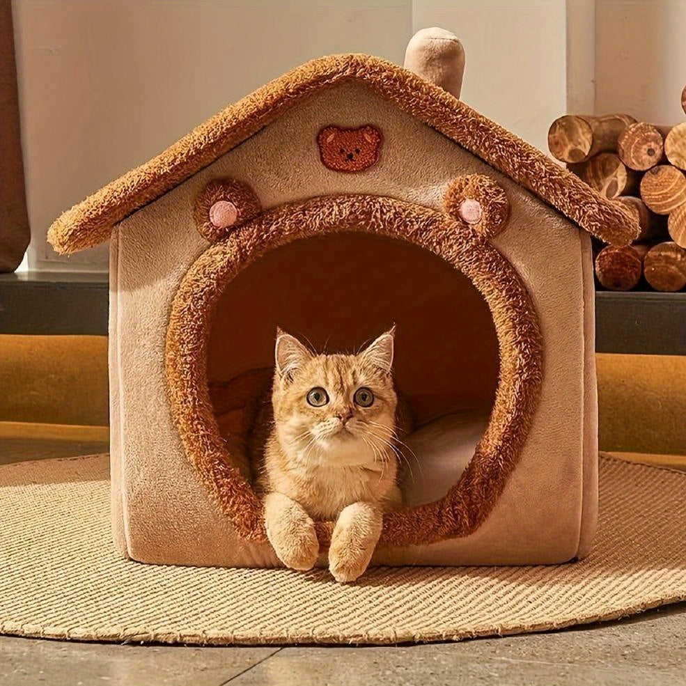 Cozy Foldable Pet House for Cats &amp; Small Dogs - Plush Velvet Cat Bed with Washable Cushion, Indoor Warm Cave Nest, Soft Puppy Sofa Bed, Ideal for Pets Up to 6.99KG/14.97KG