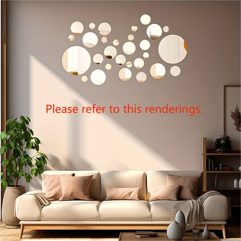32pcs 3D Three-dimensional Round Acrylic Mirror Wall Stickers Background Wall Decoration Bedroom Living Room Office Kitchen Bathroom Waterproof Wall Stickers Home Decorations DIY Art Removable Self-adhesive Wall Stickers With