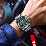 Reloj de moda popular OFNS para hombre, cronógrafo, resistente al agua hasta 50 metros, con calendario y luz nocturna, regalo para las fiestas.