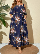 Plus Size Bohemian Off-Shoulder Boat Neck Dress - Floral Print Long Sleeveless Maxi Dress with Pockets, X-Line Silhouette for Women, Spring/Summer Casual Vacation & Beach Outfits, Beach Dresses, Summer Outfit, Durable Constru