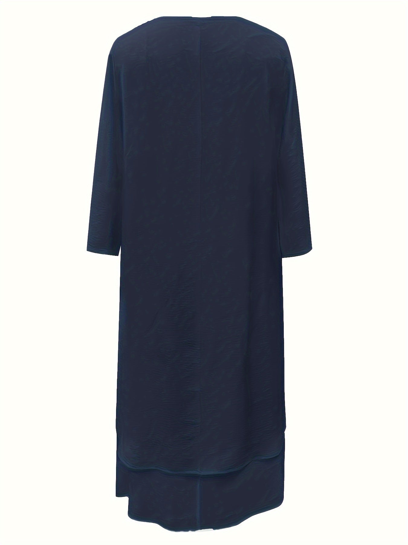 Plus Size Solid Layered Hem Dress, Casual Long Sleeve Dress For Spring &amp; Fall, Women's Plus Size Clothing