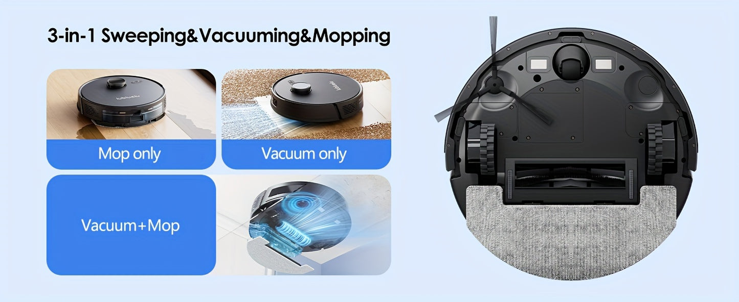 Robot Vacuum And Mop Combo 5000Pa, Lubluelu L15 Robot Vacuum, Auto-Charging, 5 Maps, 30 No-go Zones, WiFi/App, 3in 1 Robot Vacuum Cleaner for Pet Hair Carpet Hard Floor