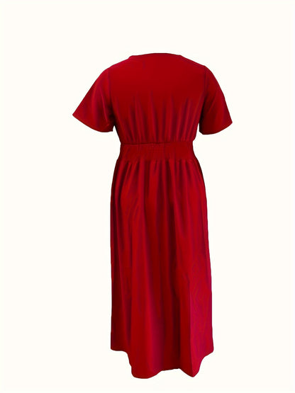 Elegant V-Neck Dress in Solid Color, Polyester, Machine Washable - All Seasons, Middle East Special Project Style, ALL/Global/All