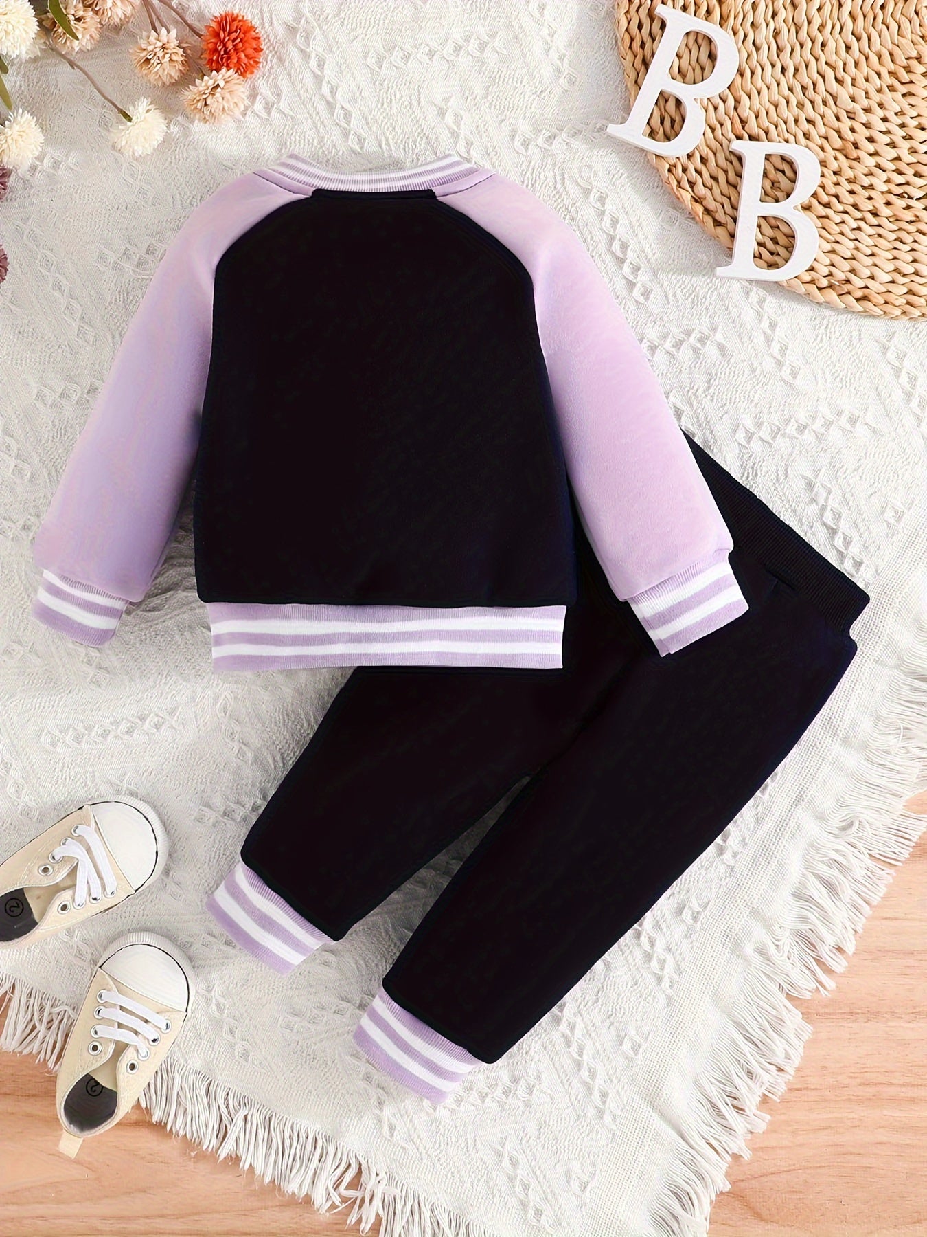 Conjuntos casuales bonitos, conjunto de abrigo y pantalón de béisbol con estampado de letras para niñas pequeñas, ropa de exterior para primavera y otoño.