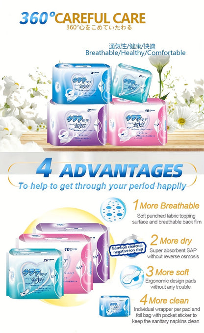 6-Pack Women's Hygiene Sanitary Pads Bundle, Soft Ultra Thin Winged Napkins, Overnight Absorbency, Unscented Menstrual Pads Combo Set, Multi Size, Travel-Friendly - 60/56 Count
