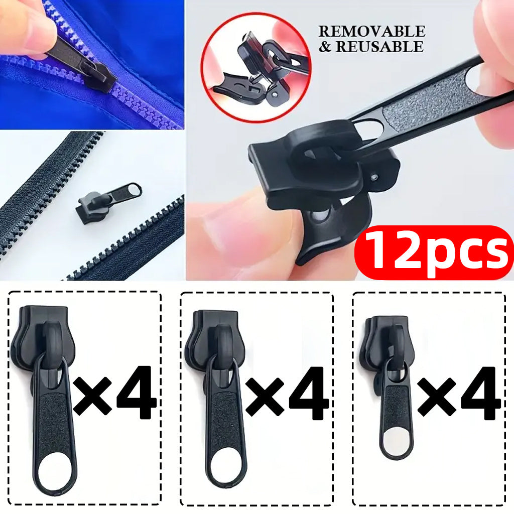 3/6/12pcs Instant Zipper Repair Kit, with Universal Design and Multiple Sizes, Portable Fast Repair Buckle, Replace Zipper, Suitable for Luggage and Clothing, Black