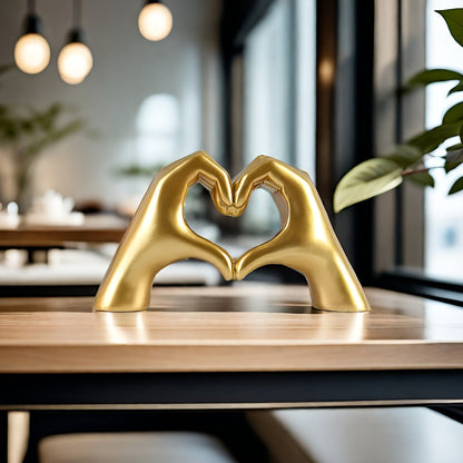 Resin Love Heart Hand Sculpture Decorative Statue – Handcrafted Artisan Design, Durable Tabletop Decor for Office, Living Room, Dining Area – Versatile Celebration Gift, No Power Required – 1 Piece