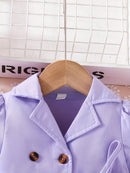 Baby Girls Fashion Button Long Sleeve Lapel Collar Coat + Bow Pleated Suspender Skirt Two-piece Set Outdoor Clothing