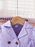 Baby Girls Fashion Button Long Sleeve Lapel Collar Coat + Bow Pleated Suspender Skirt Two-piece Set Outdoor Clothing