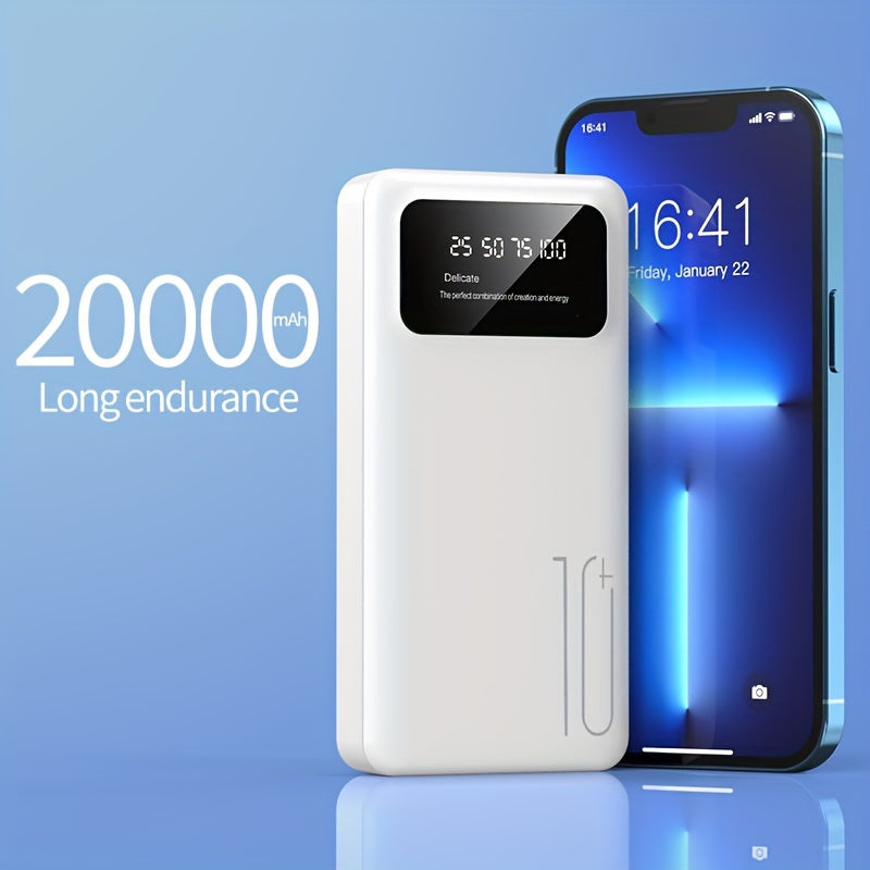 10000/20000MAh High-capacity Portable Power Bank, 5V2.1A Portable USB Charger, Compatible With Android/iPhone Devices
(2xUSB Output, Type-c, Micro), With LED And Digital Display, Safe And Stable Polymer Lithium Battery.