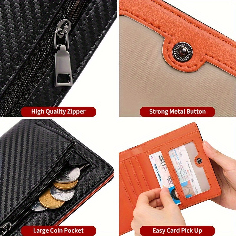 GEOGELASSIE Men's Sleek Black Wallet - Compact, Zippered, Multi-Card Holder with Coin Purse &amp; Dollar Bill Compartment