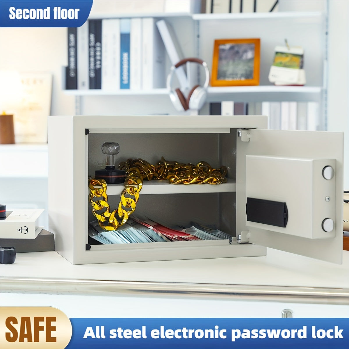 Large All-Steel Fireproof Burglar-Proof Safe with Combination Lock, Home Office Financial Cash Management Box, Jewelry Collection Safe, Wall-Mounted/ Cabinet-Mounted, Electronic Password Lock, No Battery Included
