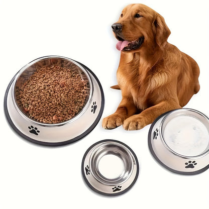 Premium Stainless Steel Pet Bowl - Non-Slip, Easy To Clean, Perfect For Dog And Cat Food And Water, Available In Three Sizes