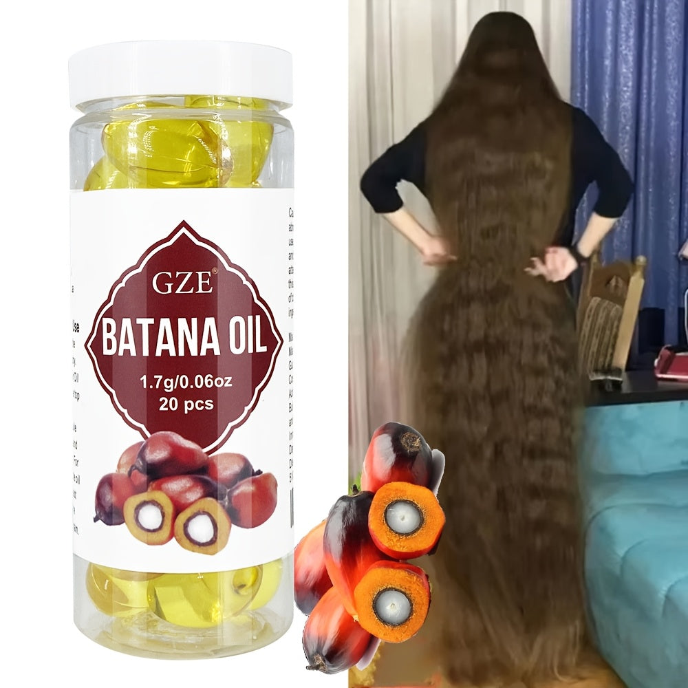 GZE Hair Batana Oil Capsules - Cold-Pressed and Unrefined Oil for Hair, Fortifies Weak and Dry Hair - Non-Greasy Formula Enriched with Antioxidant Vitamins - 20 Capsules