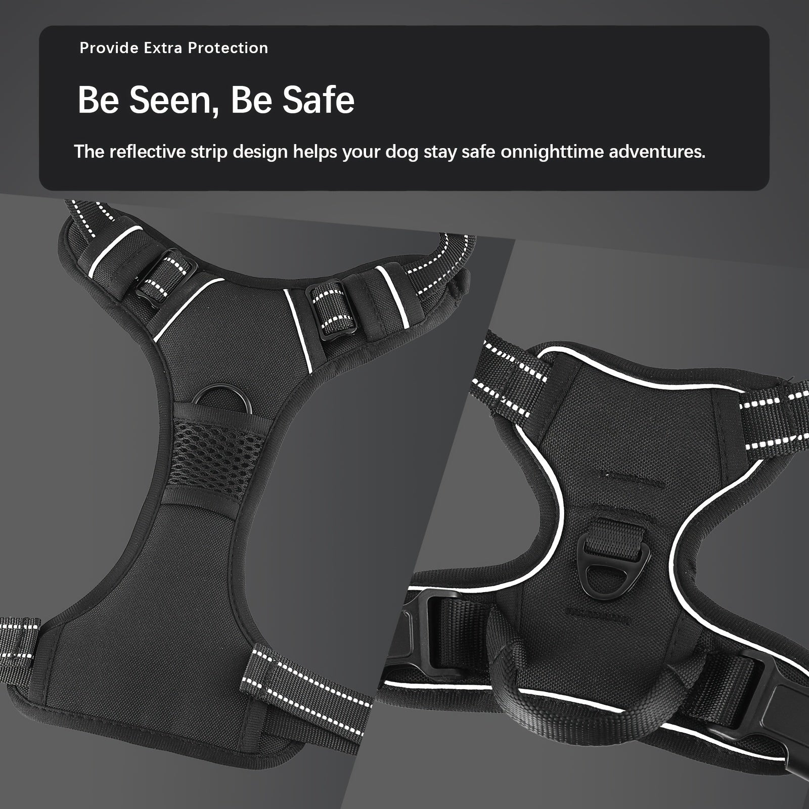 Arnés y correa reflectantes antitirones para perros con dispensador de bolsas para excrementos. Chaleco Oxford acolchado suave y ajustable con asa de fácil control para perros medianos y grandes. Ideal para entrenamiento y paseos al aire libre.