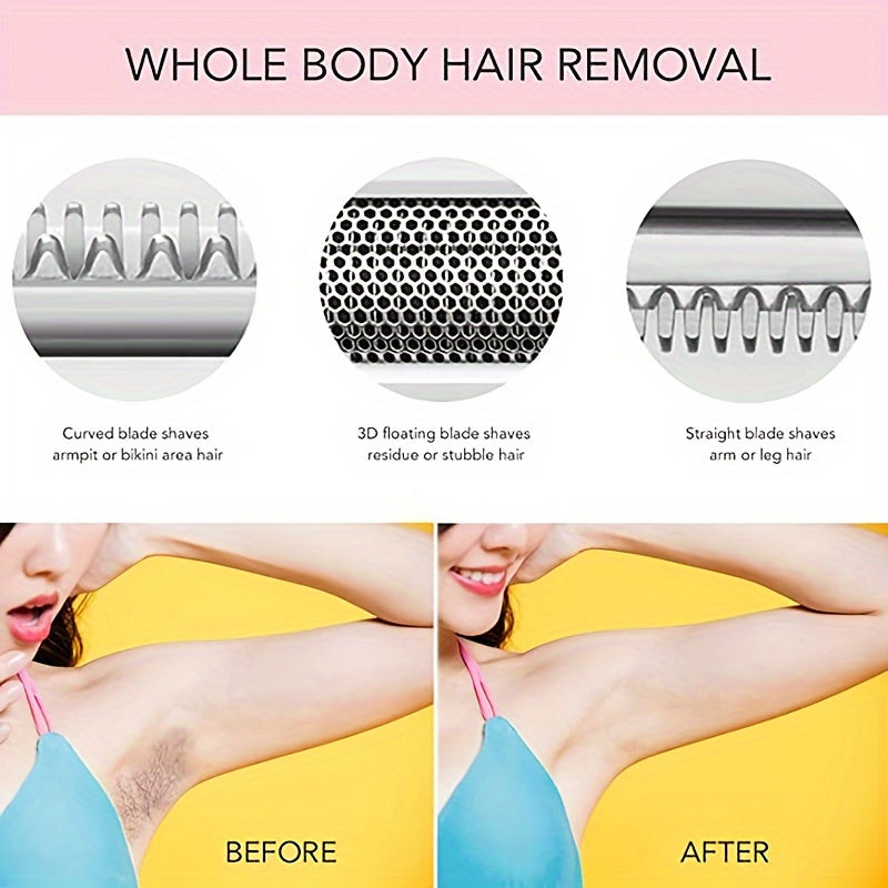 4 In 1 Women's Electric Hair Remover/Women's Multi-Function Electric Hair Remover Set/Women's Bikini Trimmer/USB Rechargeable/Hair Remover for Pubic Hair, Eyebrows, Nose, Face, Legs, / Portable, Gentle, Women's Gift, Mother's