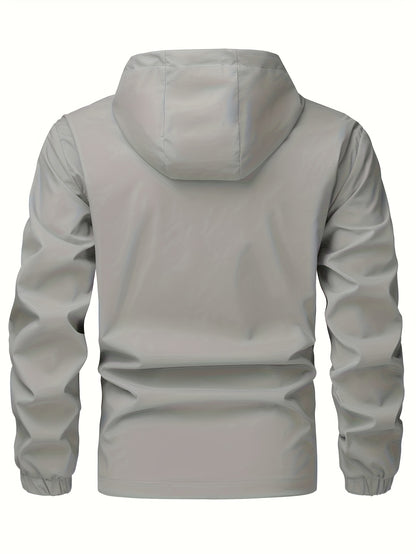Chaqueta cortavientos de color liso con capucha para hombre, abrigo impermeable informal, ropa de exterior para primavera y otoño.