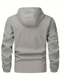 Men's Hooded Solid Color Windbreaker Jacket, Casual Waterproof Coat Spring And Autumn Outdoor Clothes