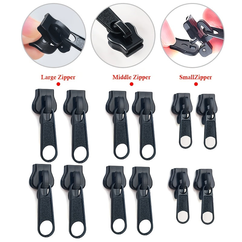 3/6/12pcs Instant Zipper Repair Kit, with Universal Design and Multiple Sizes, Portable Fast Repair Buckle, Replace Zipper, Suitable for Luggage and Clothing, Black