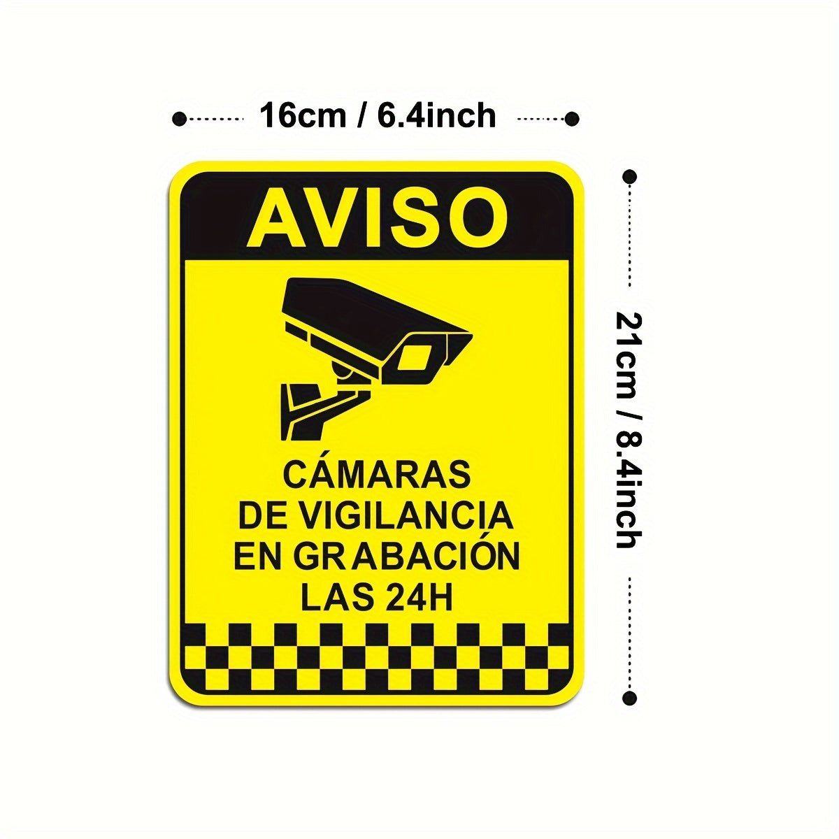 2-Pack Self-Adhesive Security Camera Sign Stickers in Spanish, 24-Hour Surveillance Warning Decals for Home and Public Places, PVC Material for Wood, Plastic, Glass, Metal, Ceramic, Glossy Rectangle Shaped, Single Use