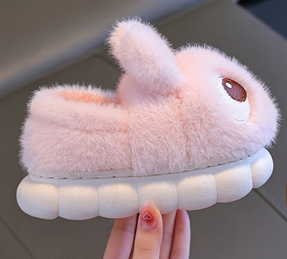 Cartoon Rabbit Fluffy Warm Shoes - Unisex Winter Thermal Slip-Ons, Anti-Slip Rubber Sole, Soft Plush Fabric Upper, Cozy Fleece Lined Indoor Footwear