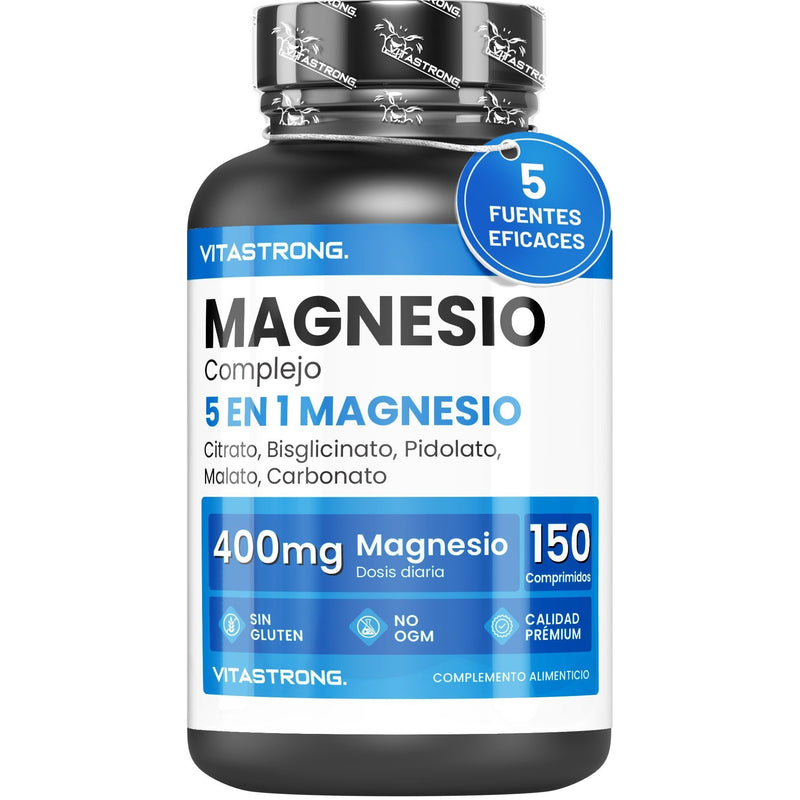Magnesium Complete 400 Mg Per Serving, 5 Sources of Magnesium Bisglycinate, Citrate, Malate, Pidolate, Carbonate, Gluten-Free And Non-Gmo Magnesium Supplement Tablets, Premium Quality Vitastrong