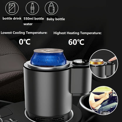 EFGHONG Smart Car Cup Cooler & Warmer - 2-in-1 Beverage Holder with One-Click Temperature Control, Portable for Bottles up to 18.6oz, Black, Fits Vehicle Cup Holders