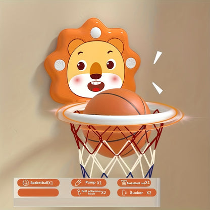 MAYAPHILOS Kids Basketball Hoop Set - Cartoon Animal Wall-Mounted Sports Toy with Mini Basketballs and Pump - Indoor Outdoor Playset for Boys and Girls - Educational Activity for Children Age 3+